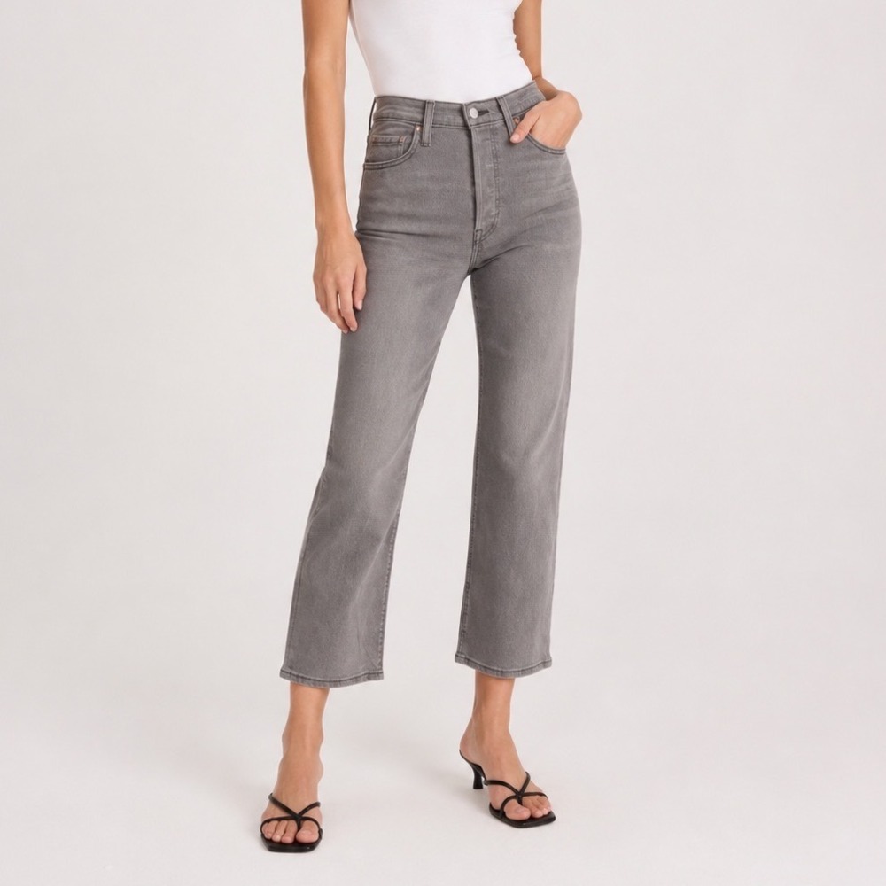 Levi's Ribcage Straight Ankle Jeans Women's Size 24 Gray High Rise Hemmed‎